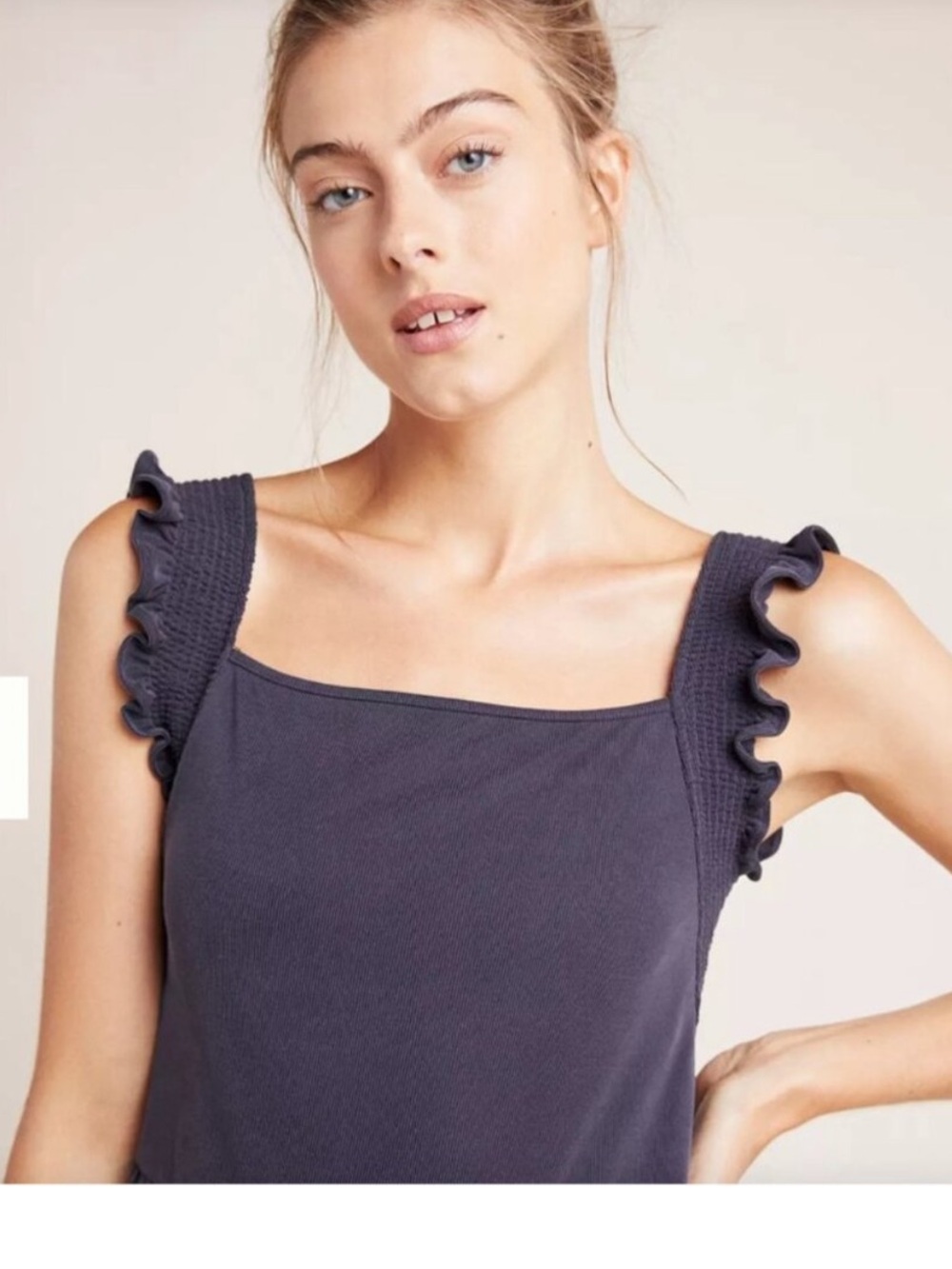 Anthropologie Ruffle Sleeveless Wide-Leg Ribbed Jumpsuit Sz. S - Picture 2 of 11
